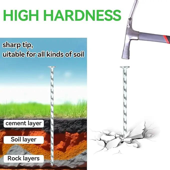 50 Pack Landscape Stakes with Gasket Caps - 6.3 Inch Heavy-Duty Galvanized Steel Garden Spikes are Used to Fixing Weed Barrier, Artificial Lawn, Patio Rug, Etc by GreenHaven Gardens