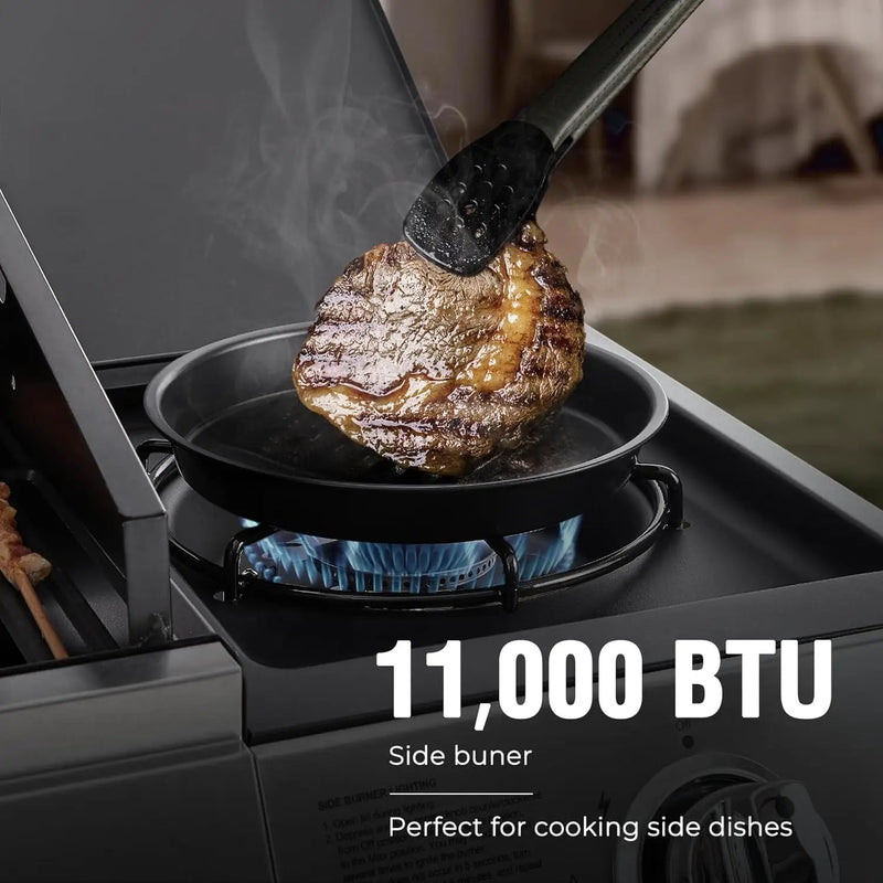 4 Burners Gas Grill with Side Burner, Propane Grill with Wheels and Storage, Outdoor Gas BBQ with Oil Tray and Thermometer for Patio and Party, 49200 BTU by GreenHaven Gardens