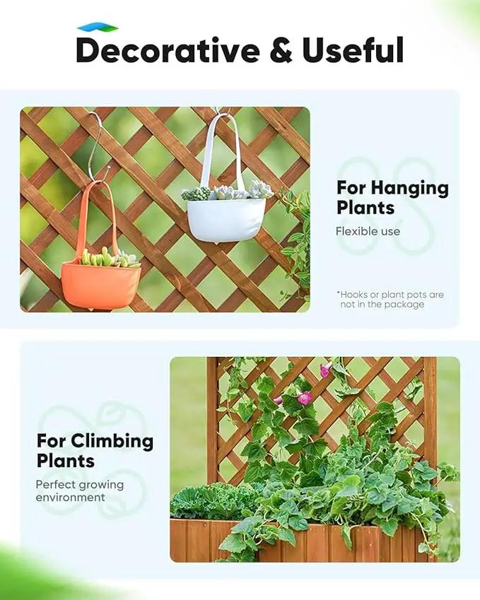 Quictent Raised Garden Bed Wood Planter Box with Lattice Trellis for Vine Climbing Plants Flower Free-Standing, for Patio Garden Indoor Outdoor 25x12x48 in by GreenHaven Gardens