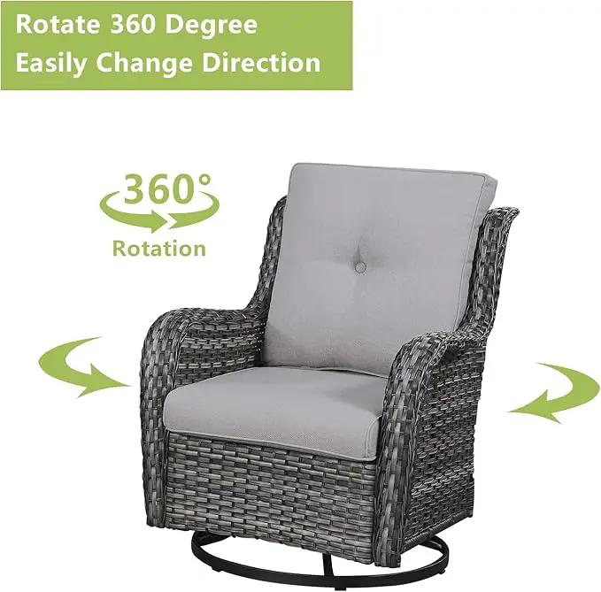 Outdoor Patio Swivel Rocker Chairs - 3 Piece Patio Bistro Set,Wicker Patio Furniture Set with 2 Swivel Rocking Chairs and 1 Glass Top Side Table for Deck Porch Garden,Mixed Grey/Grey by GreenHaven Gardens