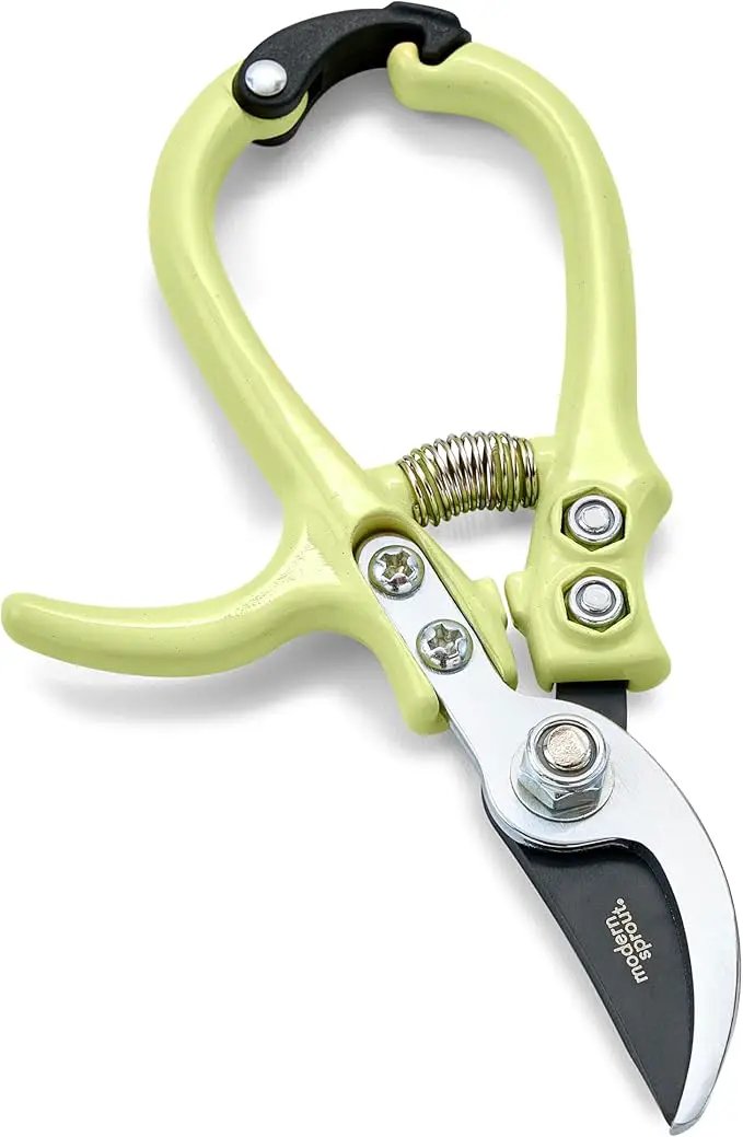 Modern Sprout Hand Pruners - Lightweight Pruning Shears W/Easy Lock- Gardening Scissors - Bypass Sharp Carbon Steel Blade - Rust Resistant - Garden Tools - Reusable Holster - Chartreuse by GreenHaven Gardens