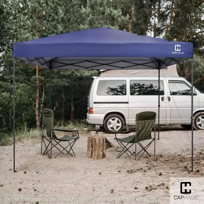 CAPHAUS 12ft x 12ft Patented One-Push Pop Up Outdoor Canopy Tent, Heavy-Duty Commercial Grade w/Central Lock, Portable and Instant Folding Shelter with Wheeled Carry Bag and Weight Bag, Blue by GreenHaven Gardens