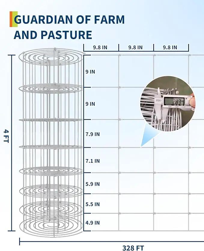 9GA Thickened Heavy Duty Cattle Farm Fence, 4ft x 328ft Galvanized Goat Deer Fence, Heavy Zinc Coating Hog Wire Fencing for Farm Livestock Animals Protection by GreenHaven Gardens