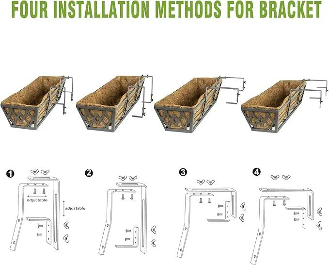 4 Pack 24 Inch Window Boxes Planters Railing Planter Box with Adjustable Brackets for Porch Fence Patio Balcony Hanging Flower Baskets with Coco Liners for Outdoor Garden Decor - Grey by GreenHaven Gardens