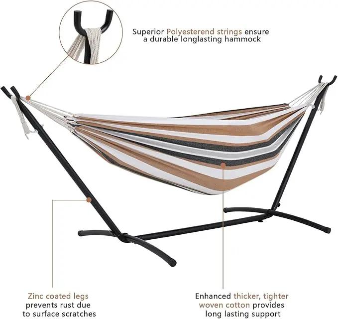 Double Hammock with Stand Included 450lb Capacity Space Saving Steel Stand,Premium Carry Bag Included,Suit for Outside,Indoor,Yard,Camping(Coffee). by GreenHaven Gardens