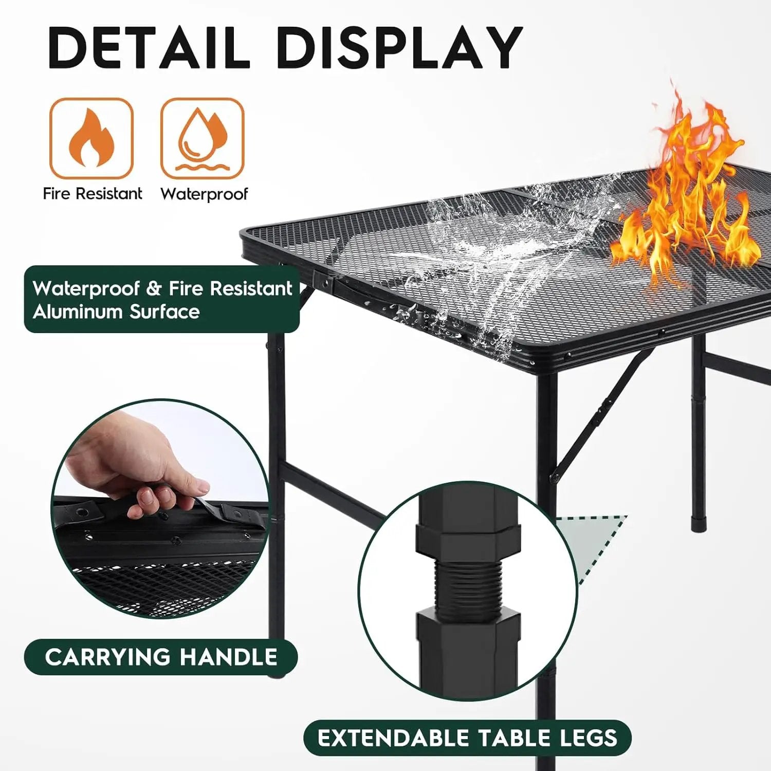 3x2 FT Folding Grill Table, Portable Camping Table for Outside, Adjustable Height Folding Table with Desktop & Mesh Bag, Lightweight Outdoor Table for Camping, Picnic, BBQ by GreenHaven Gardens