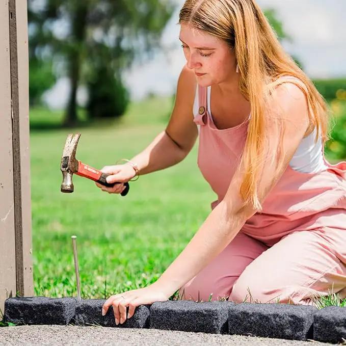 Beuta Landscape Edging | Garden Edging Border | Faux Stone Bricks for Lawn edging, Flower beds, Pathways & Yard Edging– 4 Packs | Each Section Has 6 Bricks 48"L x 4"W x 2.25"H | 12 Spikes |Charcoal by GreenHaven Gardens