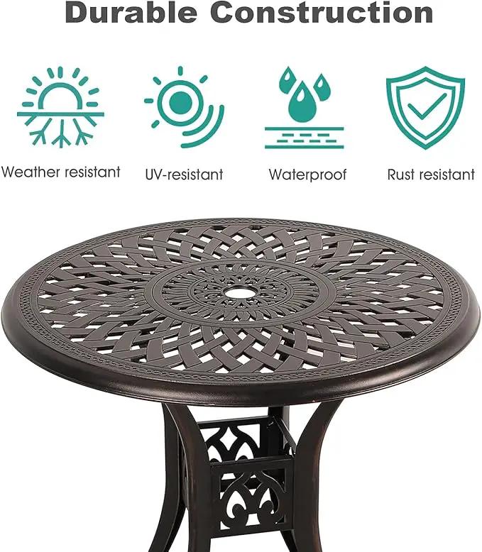 COBANA Patio Bistro Table, 31’’ Round Cast Aluminum Outdoor Dining Retro Side Table with 2’’ Umbrella Hole, Bronze by GreenHaven Gardens