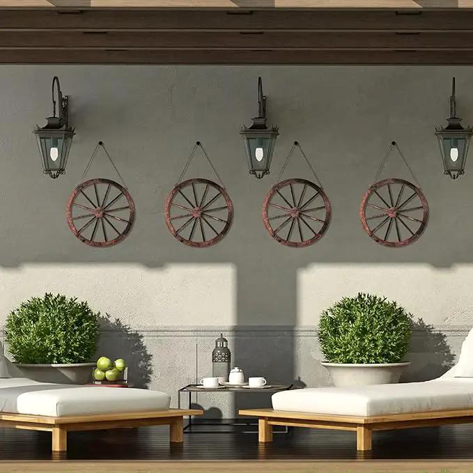 Qunclay 4 Pcs Wooden Wagon Wheel Wall Decor Old Western Wood Boho Wall Art Farmhouse Boho Wagon Wheels Rustic Yard Decor Wood Hanging Decorations for Garden Home Bar Garage (10 Inch) by GreenHaven Gardens