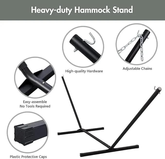 ANOW Outdoor Hammock with Stand 12FT, Heavy Duty Hammock with Steel Stand, Included Detachable Pillow and Pad, 450 LBS Weight Capacity, Gray by GreenHaven Gardens