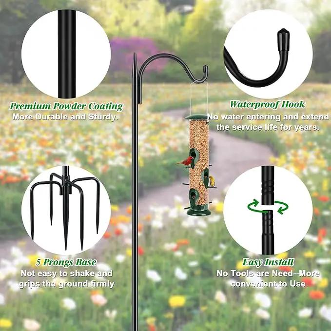 FEED GARDEN Short Shepherds Hooks for Outdoor, 48 Inch Bird Feeder Pole with 5 Prongs Base, Heavy Duty Shepherds Hook Garden Hook for Hummingbird Feeder, Hanging Lantern, Plant Baskets,1 Pack by GreenHaven Gardens