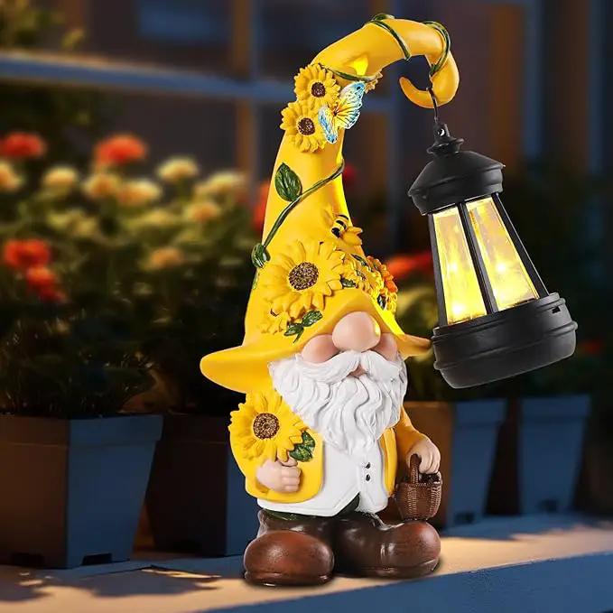 Solar Garden Decor - Sunflower Gnome Statue with Lantern 9.1" Garden Gnomes Outdoor Funny Solar Statues Yard Porch Lawn Patio Decor Gardening Gift for Women Mom Grandma Wife Girlfriend by GreenHaven Gardens