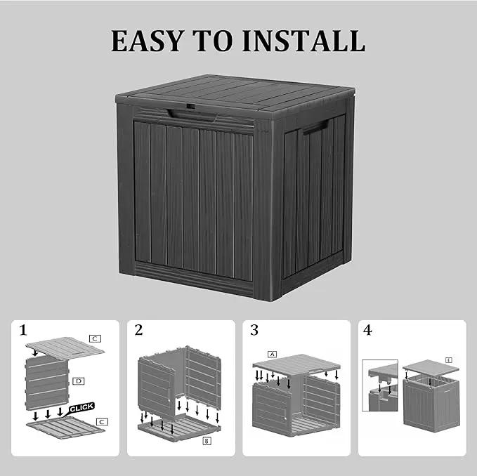 35 Gallon Lockable Resin Deck Box, Waterproof & UV-Resistant Outdoor Storage Box for Outdoor Cushion Storage, Garden Tools & Pool Accessories Storage, Black by GreenHaven Gardens