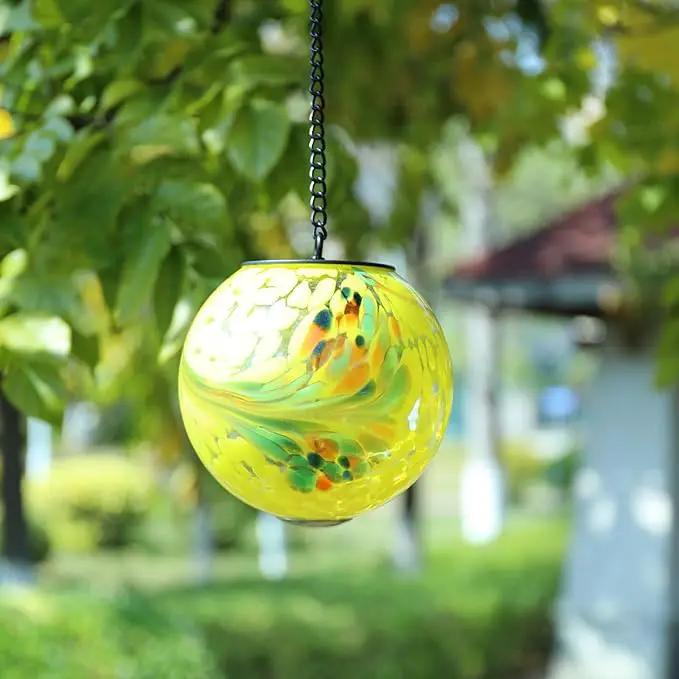 VCUTEKA Solar Hanging Lanterns Outdoor Decoration, Glass Solar Lights with Hook Up, Solar Garden Gazing Ball Light for Yard, Tree and Patio Decor, Yellow by GreenHaven Gardens