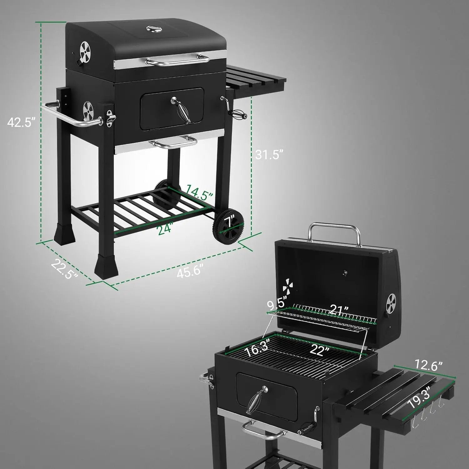 Outvita Large Barrel Charcoal BBQ Grills with 794 SQ.IN. Cooking Area, Outdoor Barbecue Grill with Adjustable Charcoal Tray & Foldable Side Table for Backyard Patio Picnic by GreenHaven Gardens