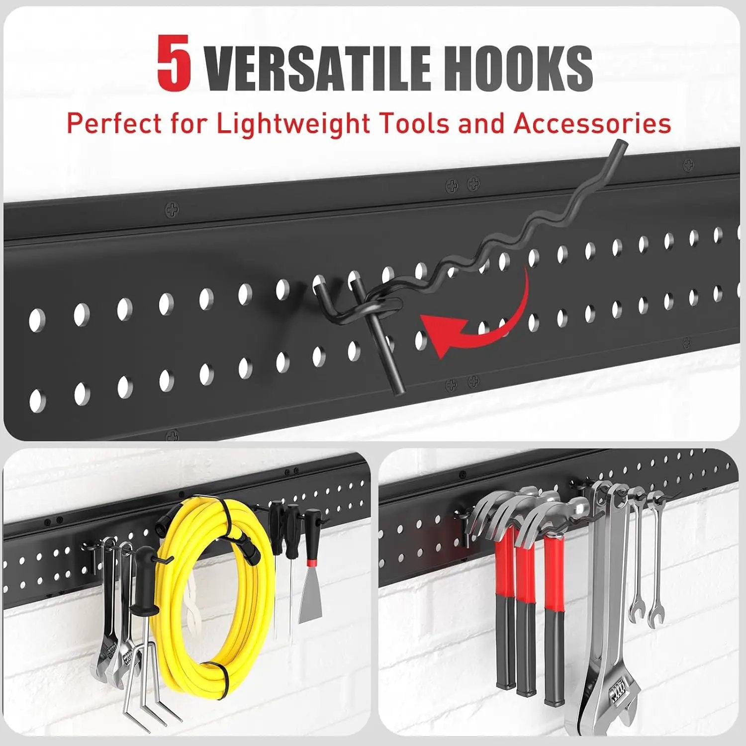 Garage Tool Organizer Wall Mount 96 inches with 18 Adjustable Heavy-Duty Hooks, Garage Organization, Garden Tool Storage Rack, Yard, and Shed, Holds Up to 750 lbs by GreenHaven Gardens