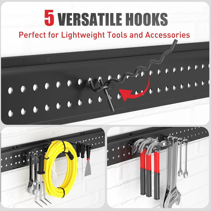 Garage Tool Organizer Wall Mount 48 inches with 10 Adjustable Heavy-Duty Hooks, Garage Organization, Garden Tool Storage Rack for Garage, Yard, and Shed, Holds Up to 400 lbs by GreenHaven Gardens