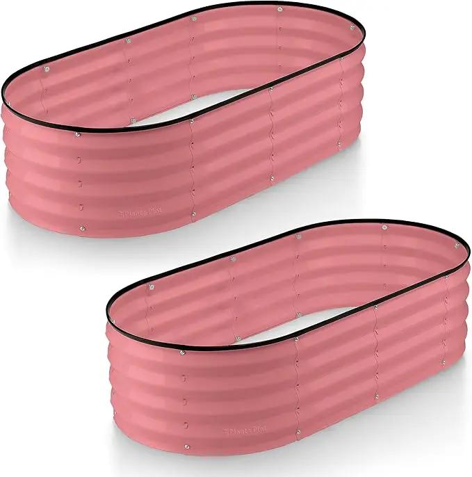 Galvanized Raised Garden Beds Outdoor // 4×2×1 ft (2-Pack) Planter Raised Beds for Gardening, Vegetables, Flowers // Large Metal Garden Box (Pink) // Patented Tool-Free Design by GreenHaven Gardens
