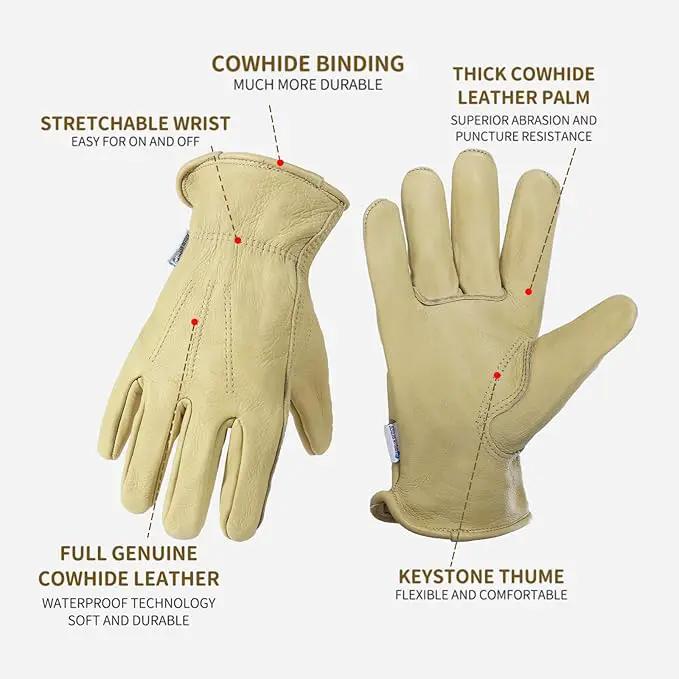 HLDD HANDLANDY Leather Work Gloves for Men & Women, Adjustable Wrist Cowhide Gardening Glove with Reinforced Palm for Driver by GreenHaven Gardens