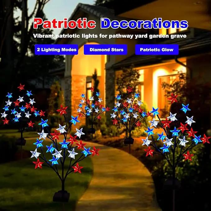 2 Packs Solar 4th of July Decorations Outdoor Lights, Solar Red White and Blue Star Pathway Lights, Waterproof Outdoor Patriotic Decorations Lights for July 4th Memorial Day Garden Yard Pathway Grave by GreenHaven Gardens