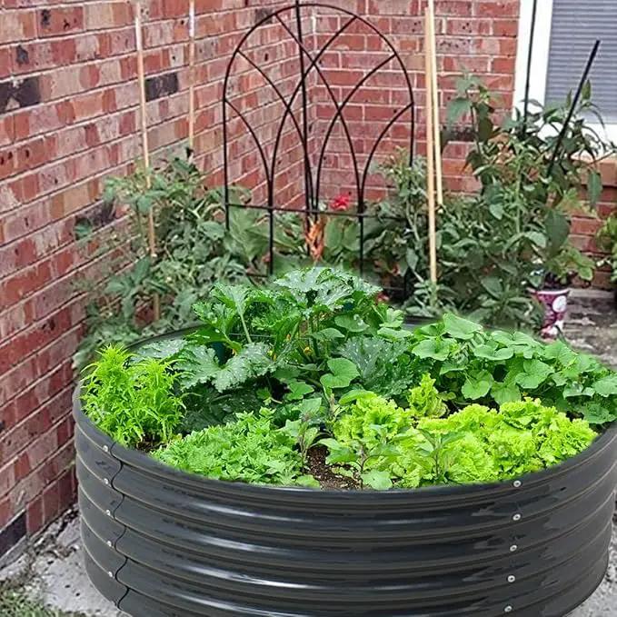 FORTUNO High Round Galvanized Raised Garden Bed Kit Box Dia 3 x H 1.5Ft (2 Pack) Metal Outdoor Flower Bed Steel Patio Ground Planter for Planting Vegetables and Herb, Dark Grey by GreenHaven Gardens