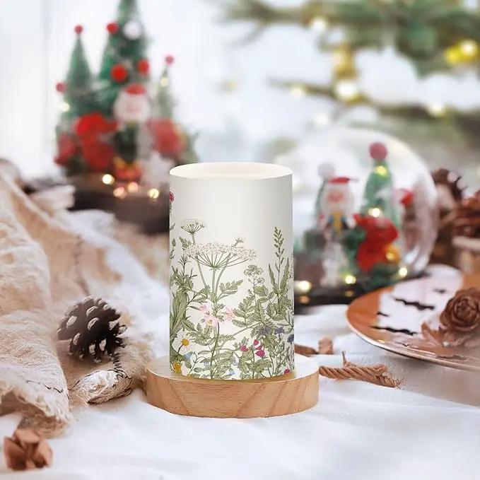 Flickering Flameless Candles, Flowers Herbs Wildflowers Botanical LED Candles with Remote Timer, Set of 2 Battery Operated Candle for Valentine Wedding Birthday by GreenHaven Gardens