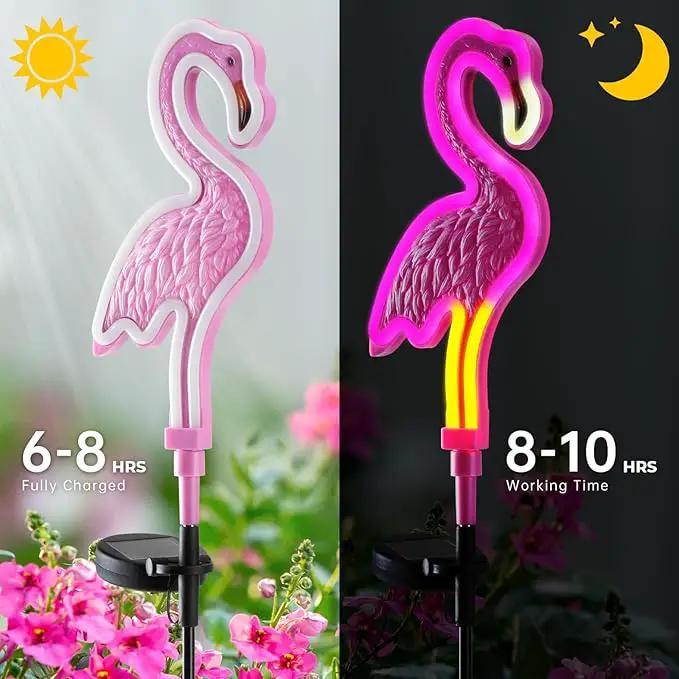 Solar Flamingo Garden Light 2Pack,Solar Outdoor Garden Decoration,Pink Neon Flamingo Solar Lights,Christmas Outdoor Decoration,Waterproof Garden Outdo (2pcs - Neon Flamingo) by GreenHaven Gardens