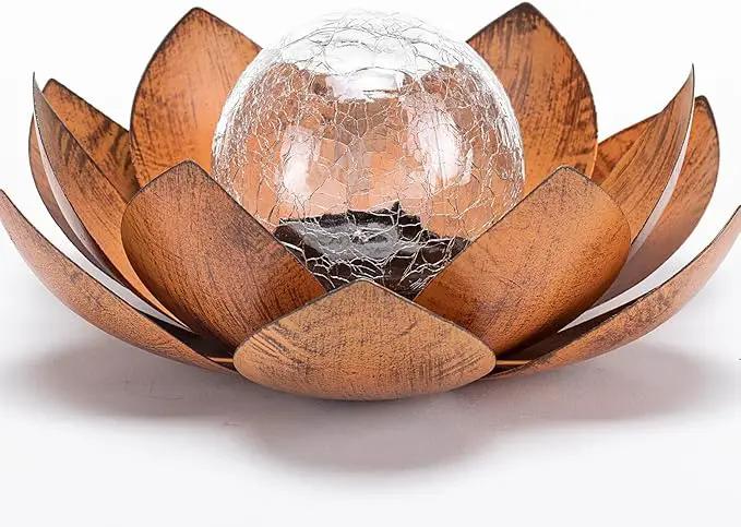 Huaxu Solar Lights Outdoor Decor Metal Lotus Flower LED Waterproof Glass Decorative Gifts for Garden Lover Women Mom Table Pathway Lawn Patio Yard Ground by GreenHaven Gardens
