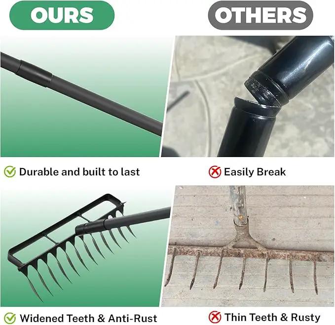 Stirrup Hoe Garden Tool Weed Puller with 76.8Inch Adjustable Stainless Steel Handle, Heavy Duty Hula Hoe and 12 Tines Rake 2 in 1 Gardening Tools Garden Cultivator for Weeding Soil Loosening, Black by GreenHaven Gardens