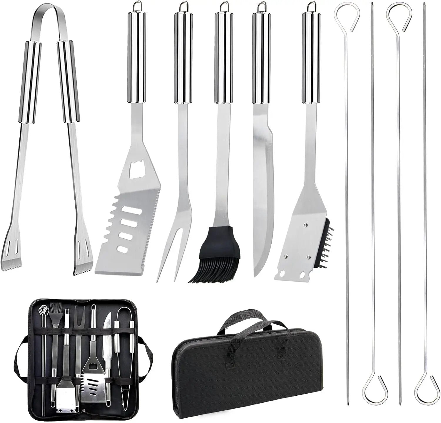 11Pcs Stainless Steel BBQ Grilling Accessories Set, Dad Gifts for Fathers Day Grilling Gifts,Portable Practical Grill Tools Utensils Kit with Storage Bag for Outdoor Grill Camping Backyard by GreenHaven Gardens