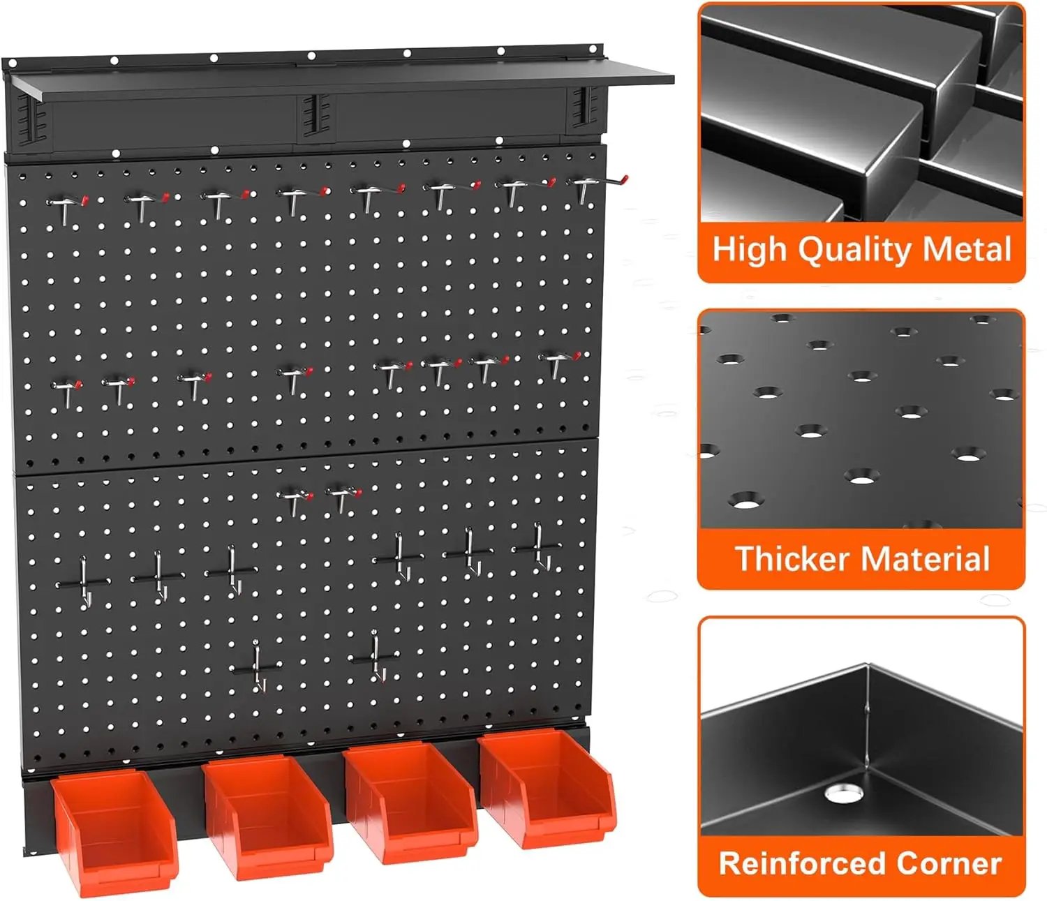 TORACK Garage Metal Pegboard with Accessories, Tools Organizer Peg Board with Pegboard Hooks, Bins, Tool Storage Pegboards for Wall(Black) by GreenHaven Gardens