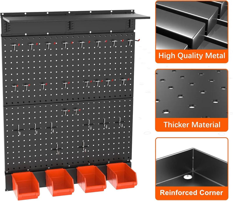 TORACK Garage Metal Pegboard with Accessories, Tools Organizer Peg Board with Pegboard Hooks, Bins, Tool Storage Pegboards for Wall(Black) by GreenHaven Gardens