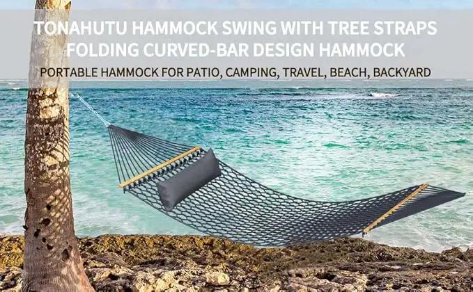 13FT Hammocks, Traditional Hand Woven Cotton Rope Hammock with Free Extension Chains for Outdoor Indoor Patio Yard 450 LSB Capacity for Two Person (Dark Grey) by GreenHaven Gardens