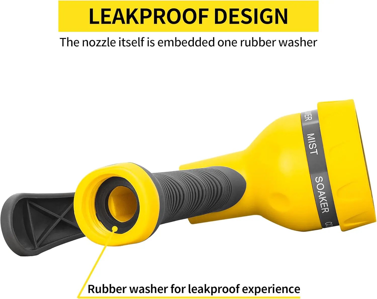 AUTOMAN-Garden-Hose-Nozzle,ABS Water Spray Nozzle with Heavy Duty 7 Adjustable Watering Patterns,Slip Resistant for Watering Plants,Lawn& Garden,Washing Cars,Cleaning,Showering Pets - Yellow by GreenHaven Gardens