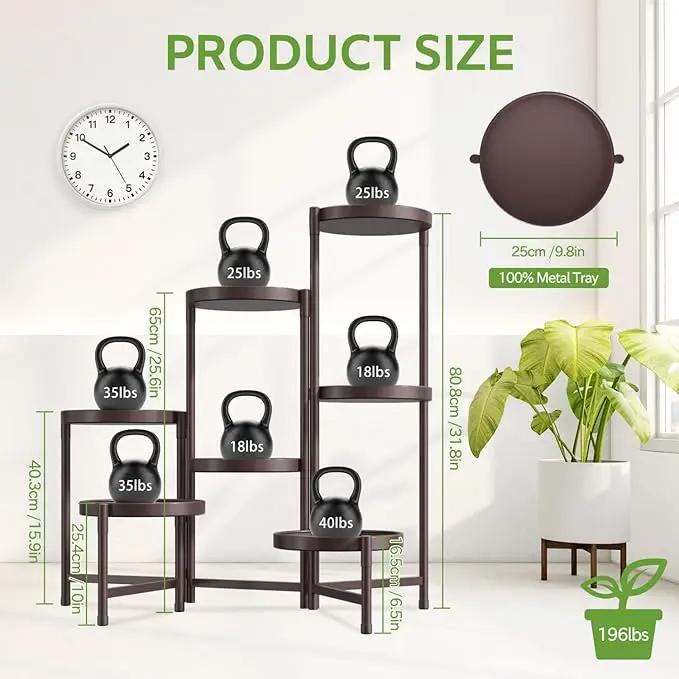 iDavosic.ly 7 Tier Large Plant Stand Indoor, 10 Inch Wide Tall Corner Metal Plant Stands Outdoor for Multiple Plants, Folding Tiered Flower Display Holder Rack Shelf, Violet Bronze by GreenHaven Gardens
