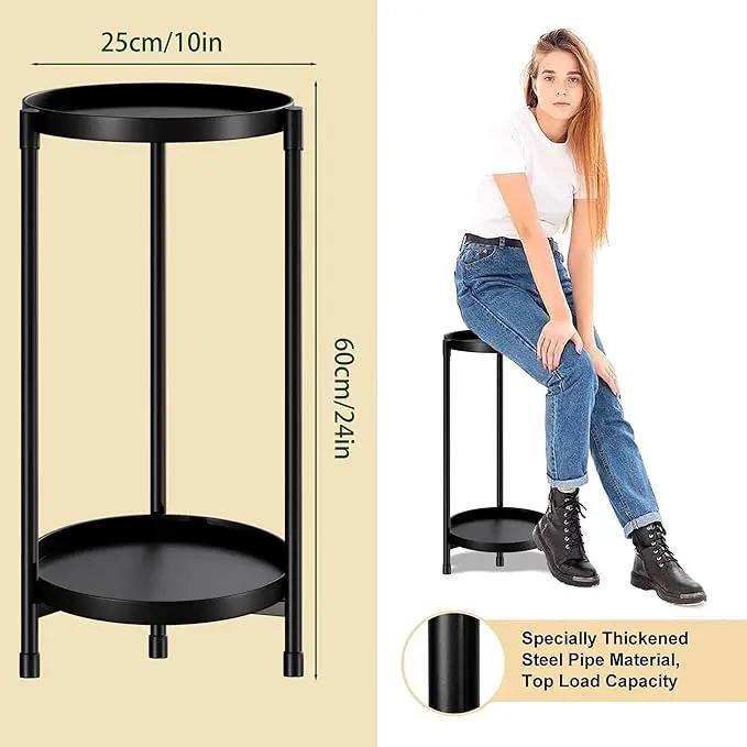 Plant Stand indoor outdoor - 2 Tier black Tall Metal Flower Pot Holder Potted Display Rack - Heavy Duty Corner Plant Shelf for Patio Garden Balcony Living Room Bedroom by GreenHaven Gardens
