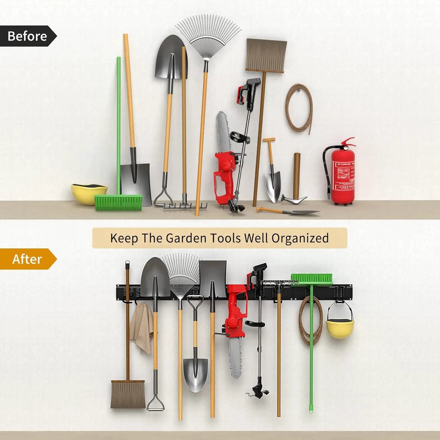 Garage Tool Organizer Wall Mount 11 PCS Garden Tool Organizer Adjustable Garage Organizers with 8 Heavy Duty Hooks, Max Load 500lbs Garage Storage for Yard Garden Tools, Shovels, Trimmers, Hoses by GreenHaven Gardens
