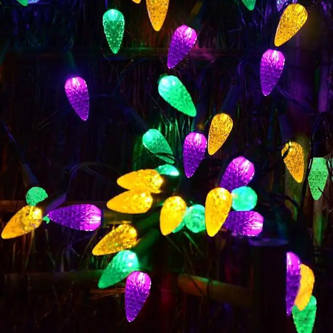 Solar Mardi Gras Lights, Yellow Green Purple Decor Lights, 100 LEDs 8 Modes Waterproof Solar Outdoor C6 Strawberry Garden Lights for Mardi Gras, Camping, Holiday, Arbor, Fence, Balcony Decorations by GreenHaven Gardens