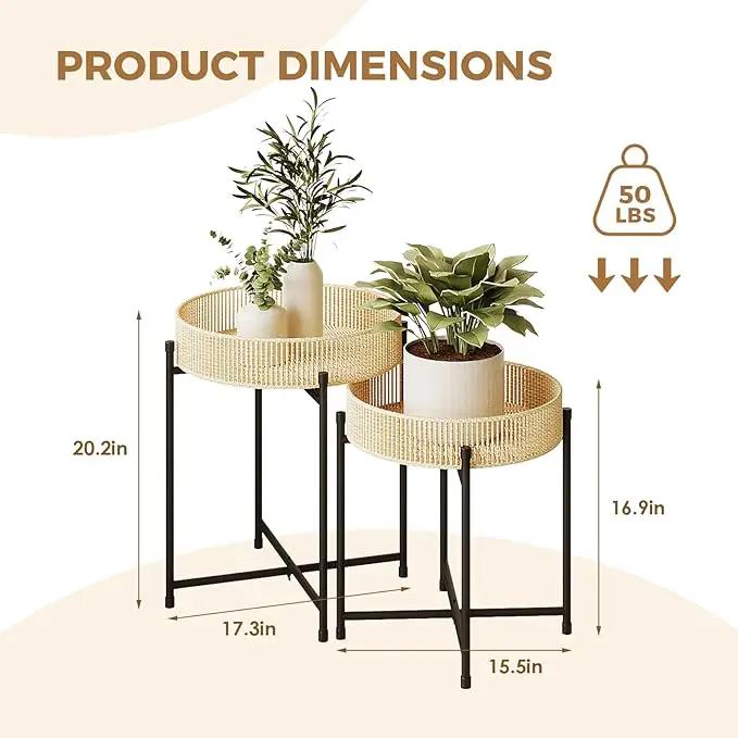 Bamworld Plant Stands Set of 2 Tall Plant Stand Indoor Rattan Plant Table for 5 Pots Plants Round Flower Stand Outdoor for Home Decor Balcony Patio by GreenHaven Gardens