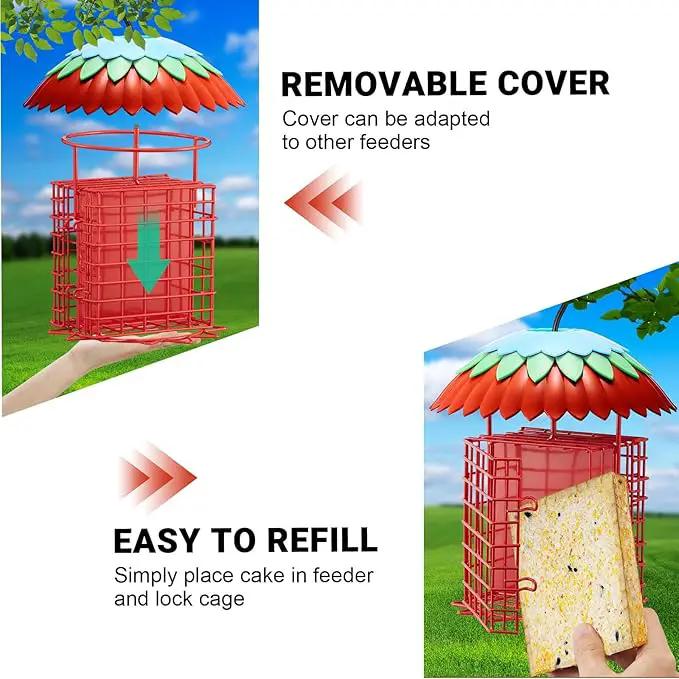 Suet Feeder Double with Weather Guard & Ant Moat, Skaithee Bird Feeders for Outdoors Hanging with 2 Holders Keep Cakes Clean & Fresh Attracts Wild Birds Great for Woodpecker & Clinging Birds, Red by GreenHaven Gardens