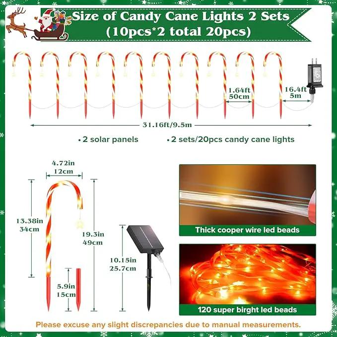 19.3in Christmas Candy Cane Lights with Adapter, 20 Pcs Pathway Light with Snowflake 8 Modes, Outdoor Christmas Decorations for Outside Path, Walkway, Driveway, Sidewalk, Porch, Yard, Garden by GreenHaven Gardens