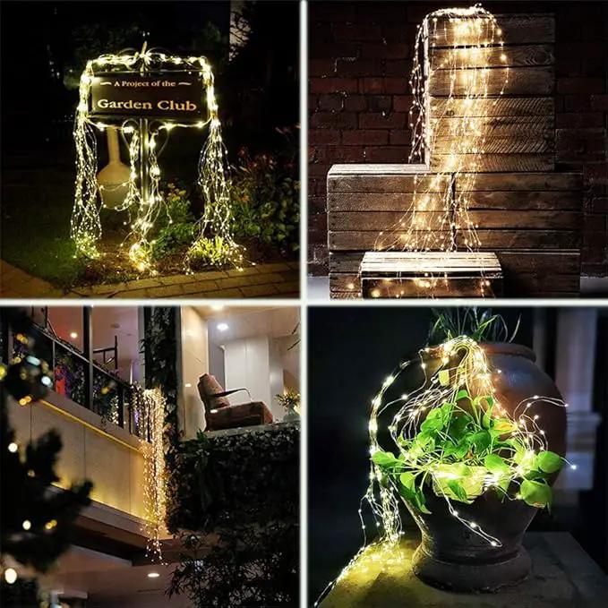 220 LED Firefly Bunch Lights Battery Operated, 8 Flashing Modes Waterproof Copper Wire Waterfall Lights, Remote Controlled Timer and Hooks, Fairy Lights for Indoor Outdoor Decor (Warm White) by GreenHaven Gardens