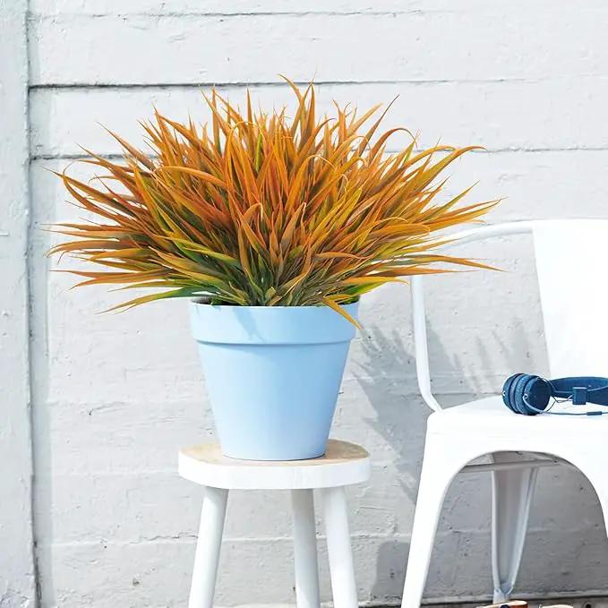 Uieke 12 Bundles Artificial Outdoor Plants UV Resistant Fake Grass Plants Faux Plastic Plants Greenery Shrubs for Home Garden Pathway Window Box Front Porch Cemetery Fall Decor, Autumn Orange by GreenHaven Gardens