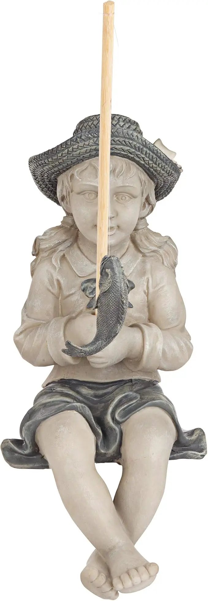Design Toscano Big Catch Fisherwoman Nellie Girl with Fishing Pole Garden Statue, Medium 17 Inch Tall, Cast Stone Resin, Two Tone Stone Finish by GreenHaven Gardens