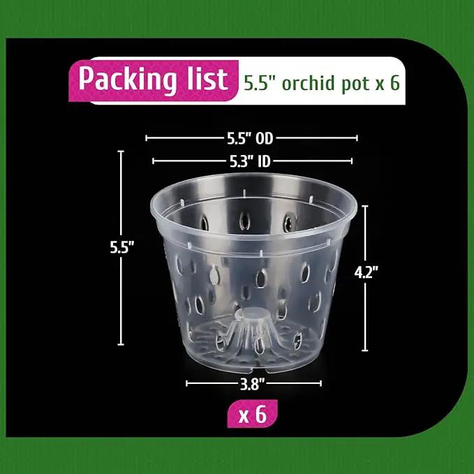 REMIAWY Orchid Pot, 6 Pack Orchid Pots with Holes, 5.5 Inch Clear Plastic Flower Planters for Repotting Indoor Outdoor, Breathable Slotted Nursery Planter by GreenHaven Gardens