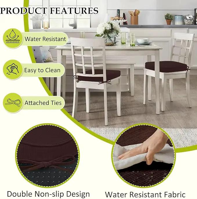 Chair Cushions for Dining Chairs, Indoor Chair Cushions with Ties，Waterproof Chair Pads Set of 4, Brown, 17x16x2.5 Inch by GreenHaven Gardens