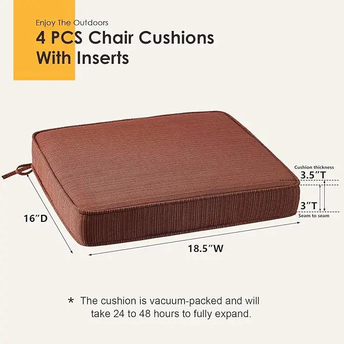 Outdoor Square Corner Seat Cushion, 18.5"x16"x3", Set of 4, Non Slip Seat Cushion Pads with Removable Cover for Patio Furniture, Garden Yard Lawn, Dark Yellow Tan Stripe by GreenHaven Gardens