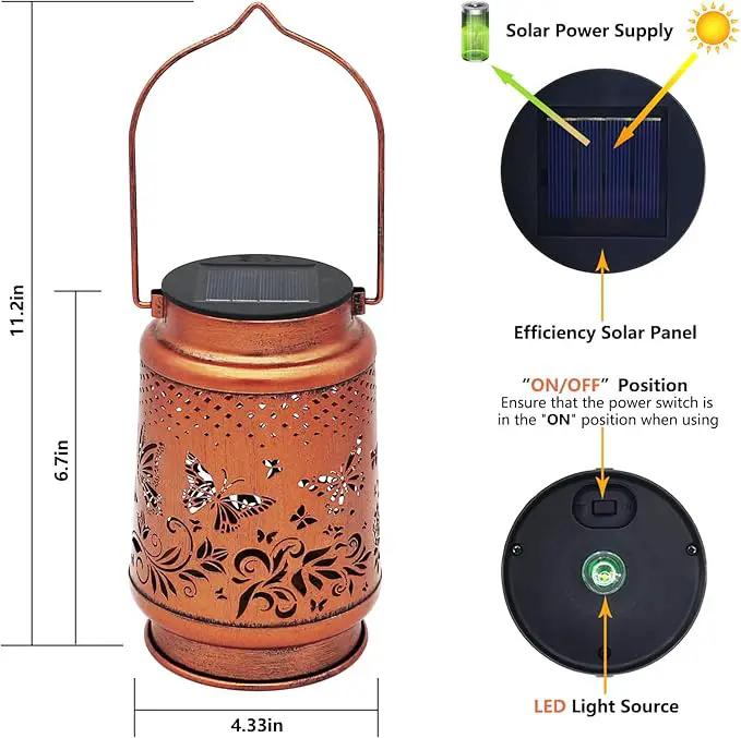 2 Pack Solar Butterfly Lanterns Outdoor Hanging Decor Lantern,Waterproof Hollow Out Retro Metal Decorative Garden Light,Graceful Decoration for Patio,Yard,Landscape,Festival by GreenHaven Gardens