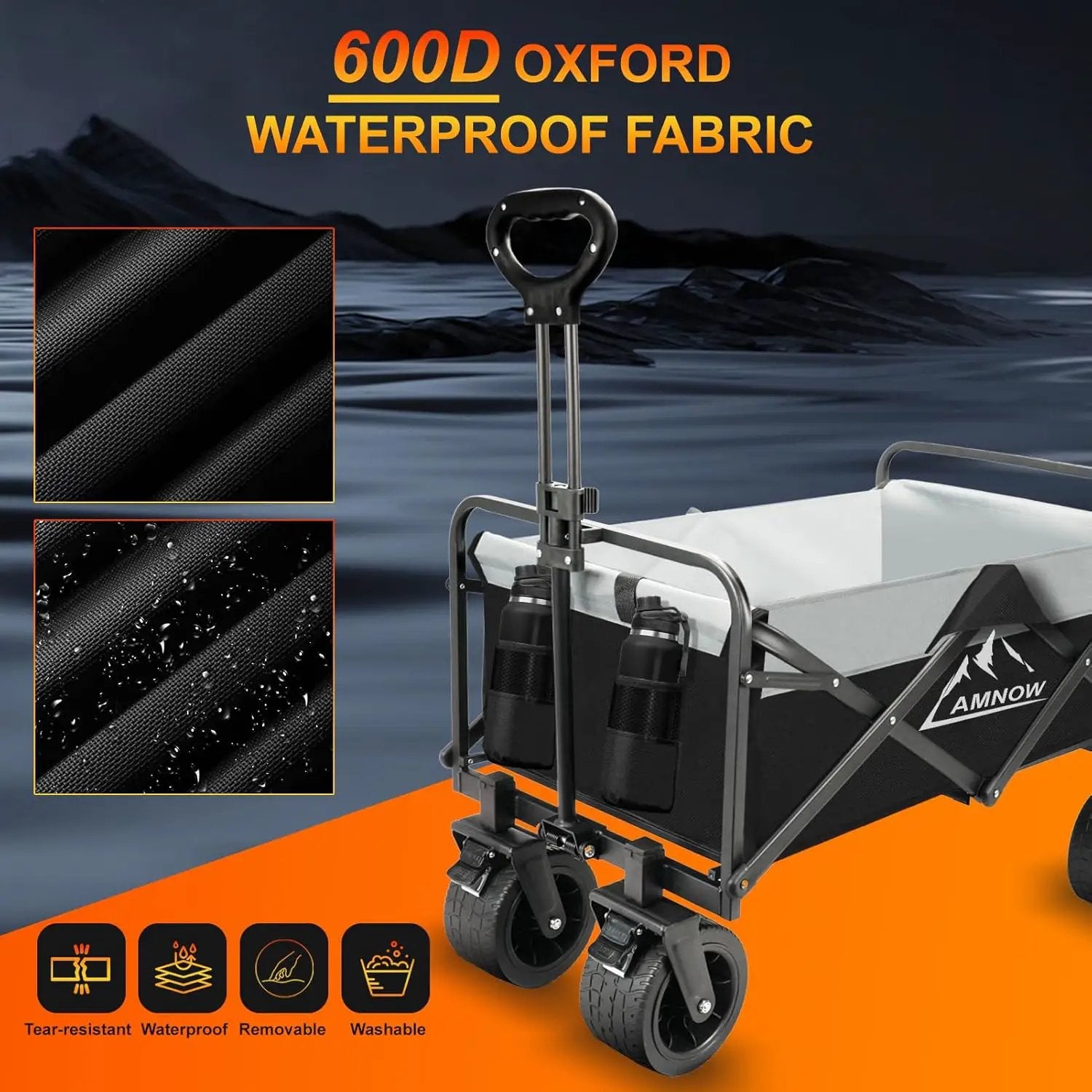 Collapsible Foldable Wagon, Utility Large Capacity Beach Wagon with Big Wheels, Shopping Cart with Side Pocket and Brakes for Sand, Garden, Grocery, Sports, Camping, Black by GreenHaven Gardens
