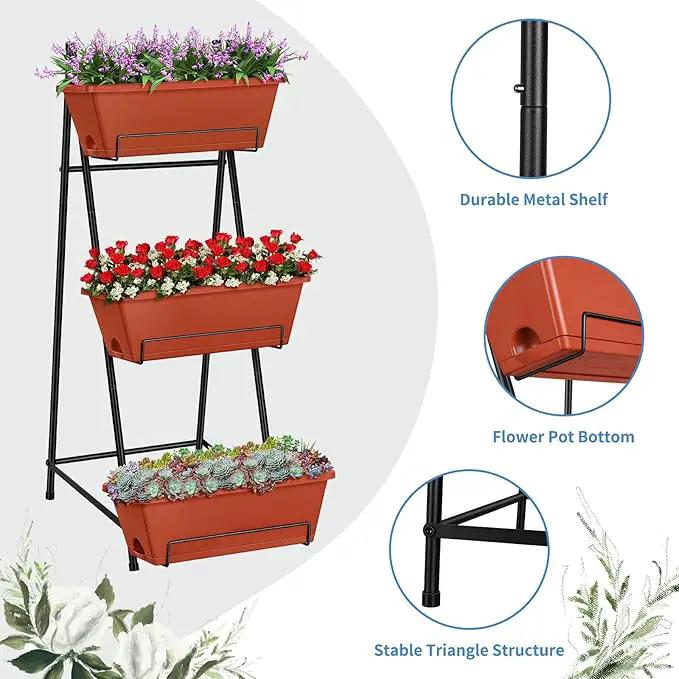 Vertical Raised Garden Bed Outdoor 3 Tiered Garden Planters Standing Elevated Planter Box with Drainage Holes for Plants Herbs Flowers Vegetables Brick Red by GreenHaven Gardens